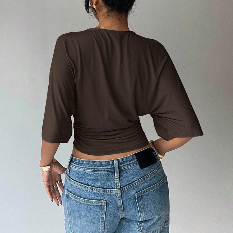 Cropped Mid-Sleeve Fitted Tee