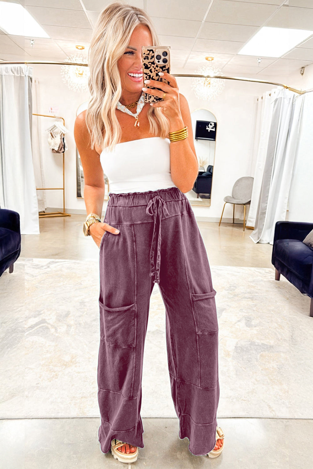 Mineral Wash Knot-Waist Pants