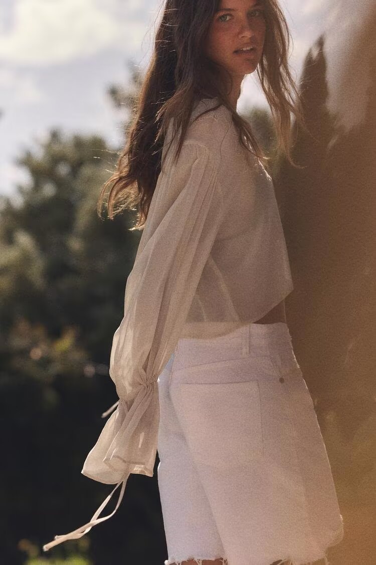 Lace-Up Embroidered V-Neck Blouse