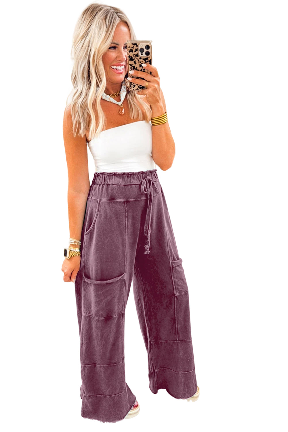 Mineral Wash Knot-Waist Pants