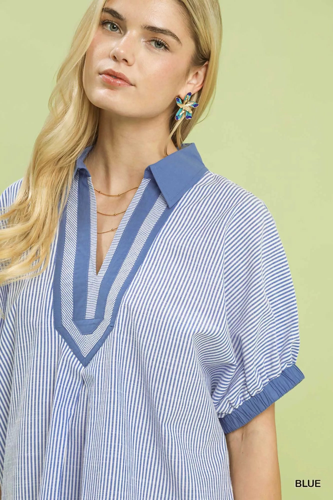 Umgee Contrast-Trim Striped Popover Top