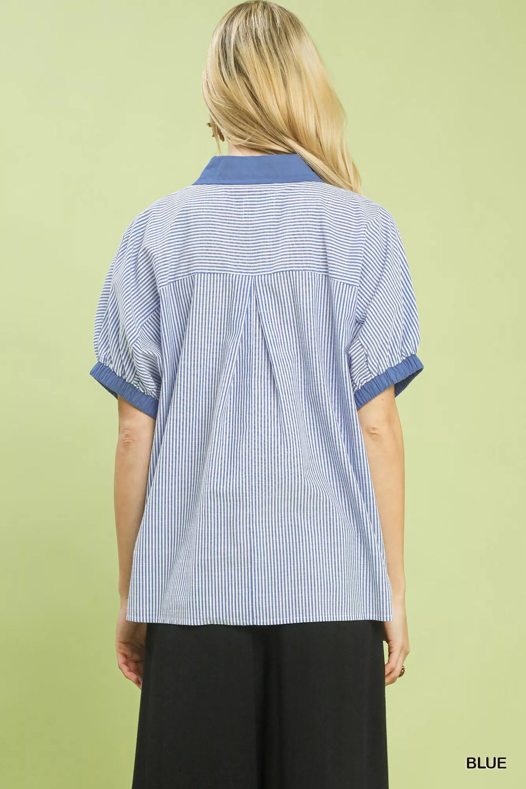 Umgee Contrast-Trim Striped Popover Top