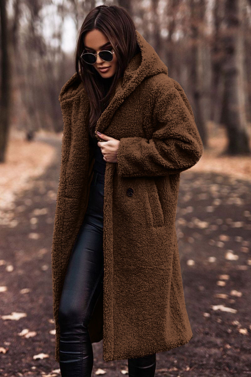 Plush Teddy Faux-Fur Long Coat