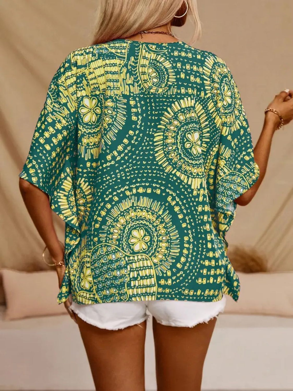 Printed V-Neck Half-Sleeve Top