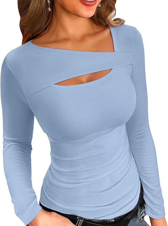 Irregular-Hem Slim Long-Sleeve Top