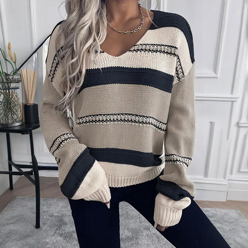 French Striped V-Neck Sweater