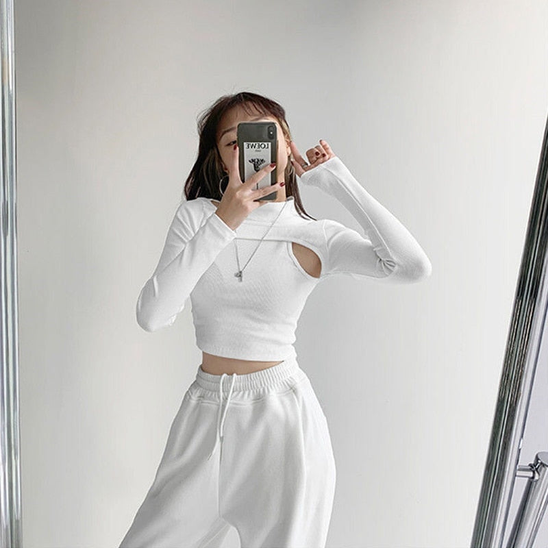 Hollow-Knit Layered Crop Top