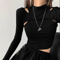 Hollow-Knit Layered Crop Top