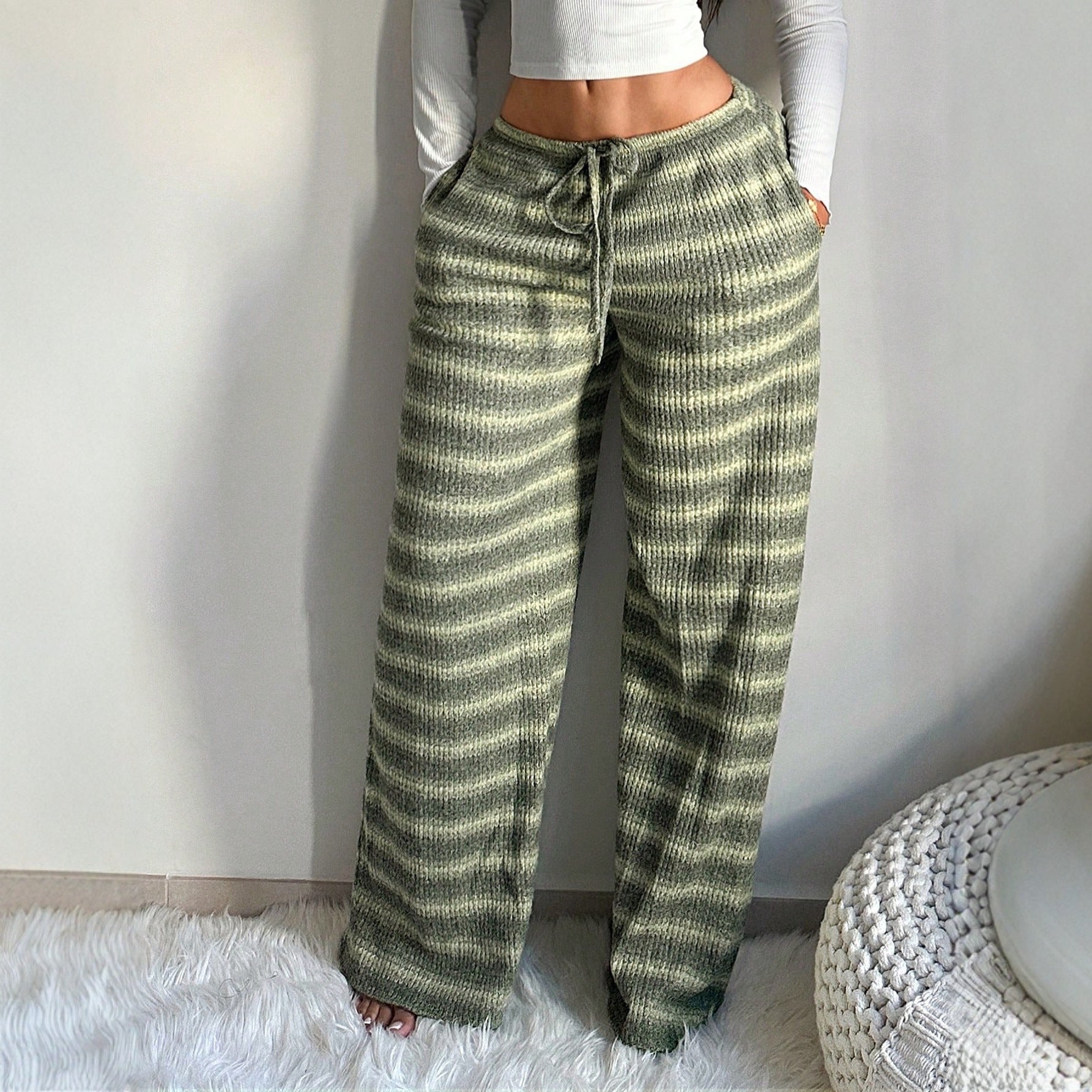 Contrast Striped Straight-Leg Trousers
