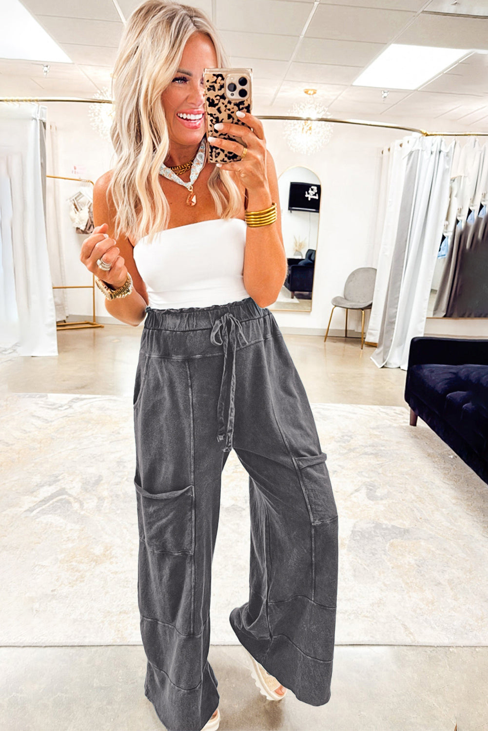 Mineral Wash Knot-Waist Pants