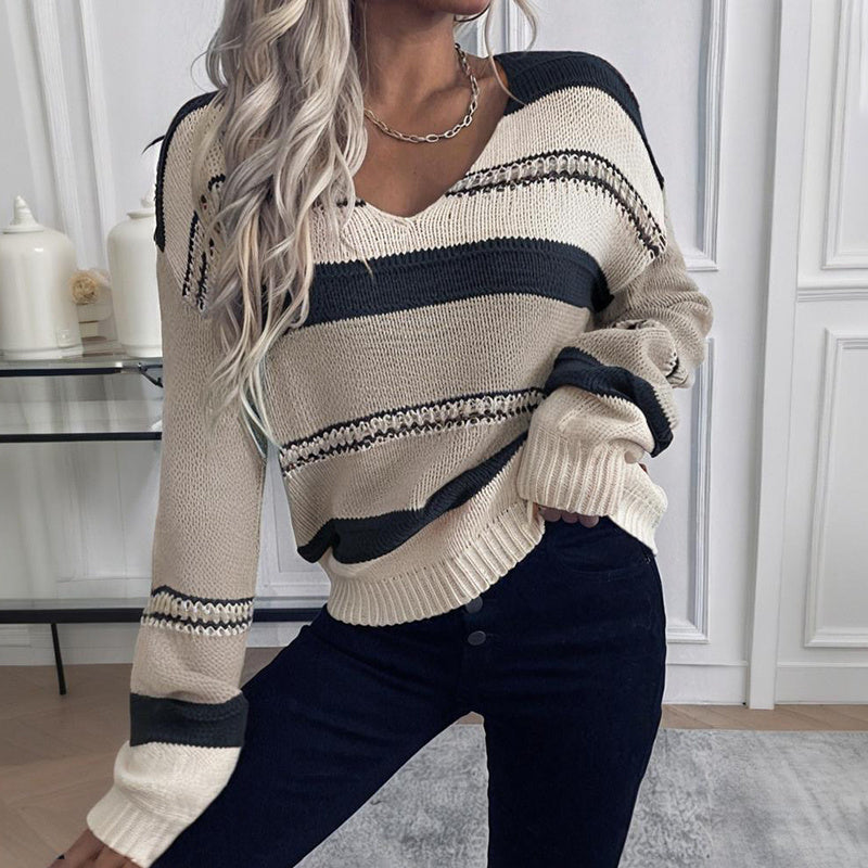 French Striped V-Neck Sweater