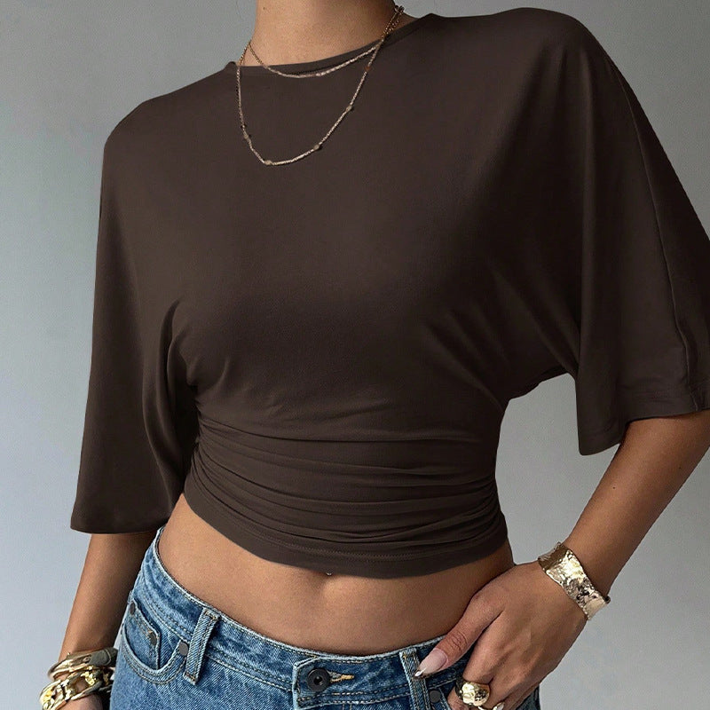 Cropped Mid-Sleeve Fitted Tee