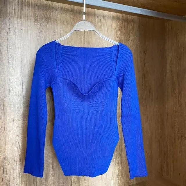 Square-Collar Knit Pullover Sweater