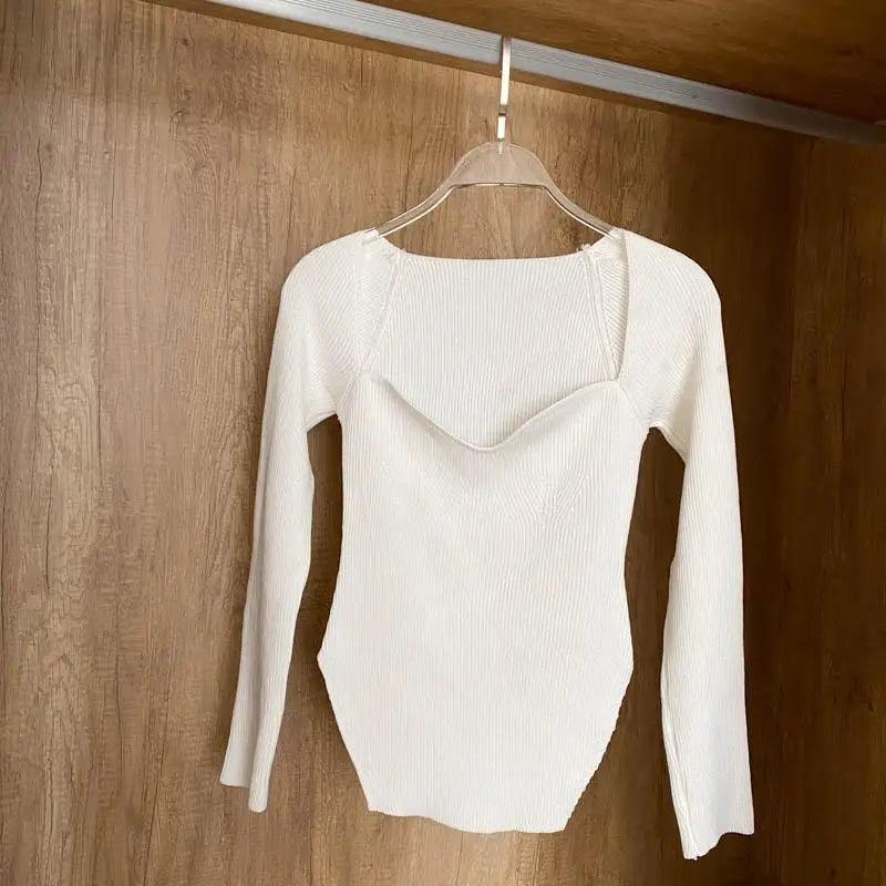 Square-Collar Knit Pullover Sweater