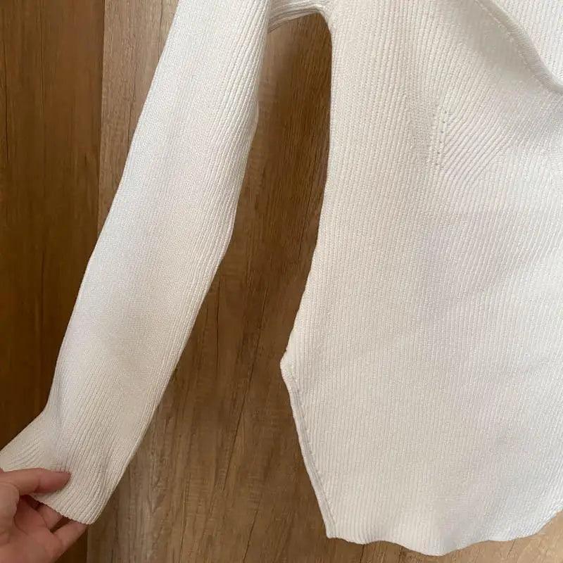 Square-Collar Knit Pullover Sweater