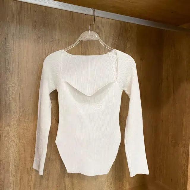 Square-Collar Knit Pullover Sweater