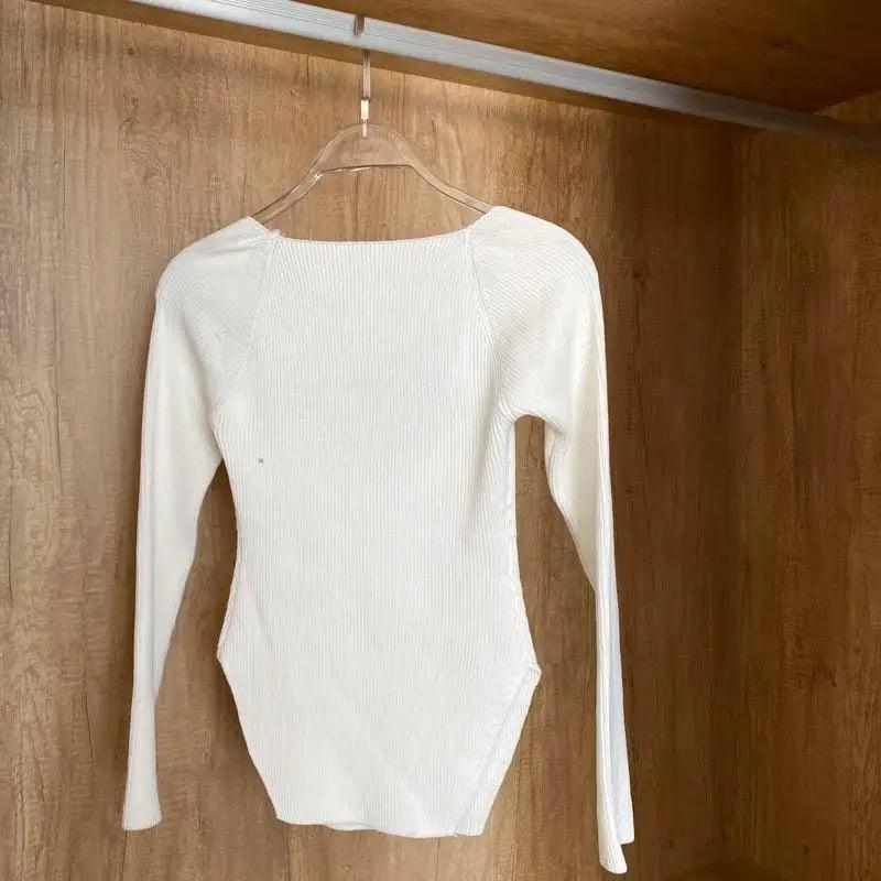 Square-Collar Knit Pullover Sweater