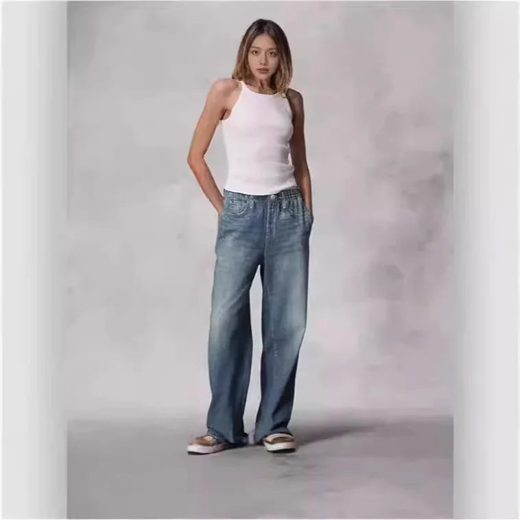 Retro Wide-Leg Straight Jeans